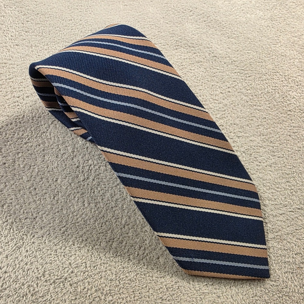 Beau Brummell Necktie Mens 54x3.25 Navy Tan Striped Vintage Classic Dadcore Tie